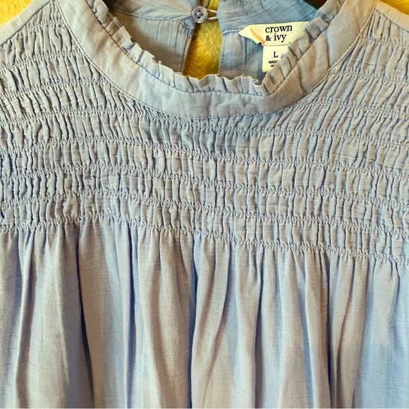 Crown & Ivy Light Blue 100% Cotton Smocked Eyelet Summer Dress, size Large - Picture 3 of 11